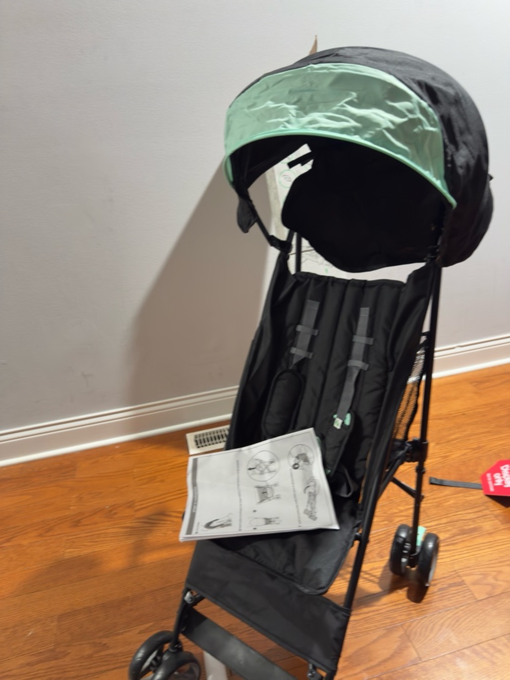 Lightweight Black Stroller with Mint Green Canopy